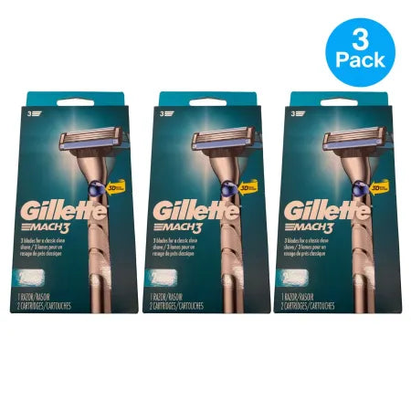 Gillette Mach3 Razor + 2 Cartridges 3 Blade Razor System 3 Pack New