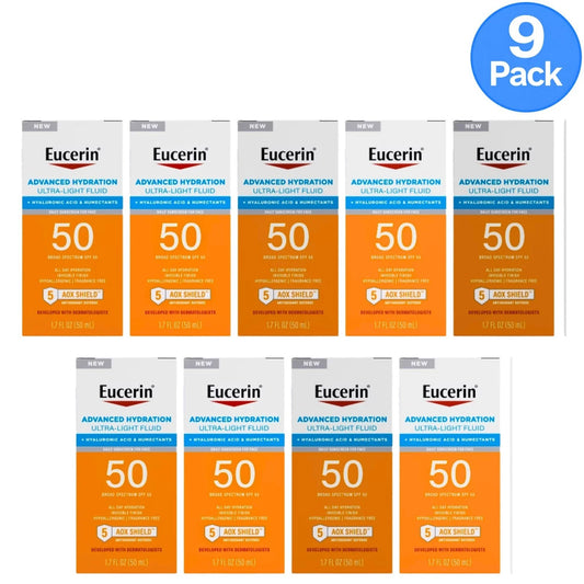 Eucerin SPF 50 Advanced Hydration Ultra-Light Fluid Face Sunscreen 9 Pack