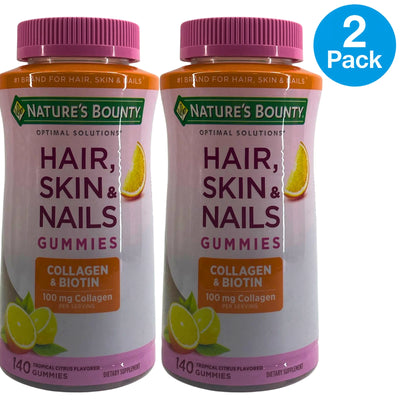 Nature's Bounty Optimal Solutions Hair Skin & Nails Gum Collagen & Biotin 2 Pack