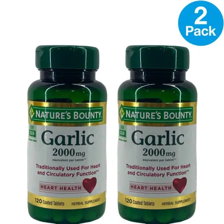 Nature's Bounty Garlic 2000mg Heart Health 120 Coated Tablets 2 Pack Exp 2027