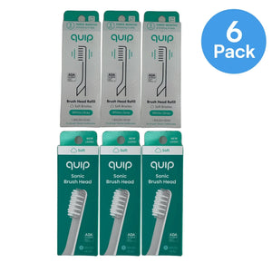 Quip Sonic Soft Replacement Brush Head for Electric Toothbrush 6 Pack New