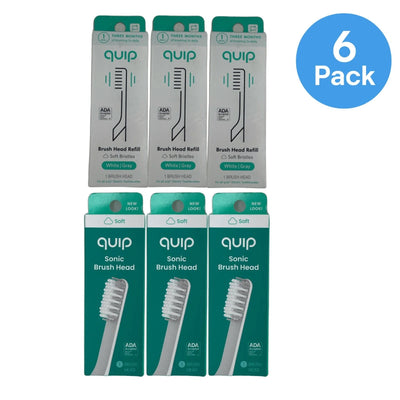 Quip Sonic Soft Replacement Brush Head for Electric Toothbrush 6 Pack New