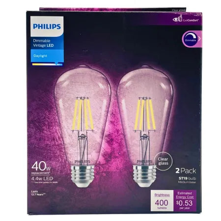 Philips ST19 Dimmable Vintage LED Daylight 40W Replacement – 4 Packs – New