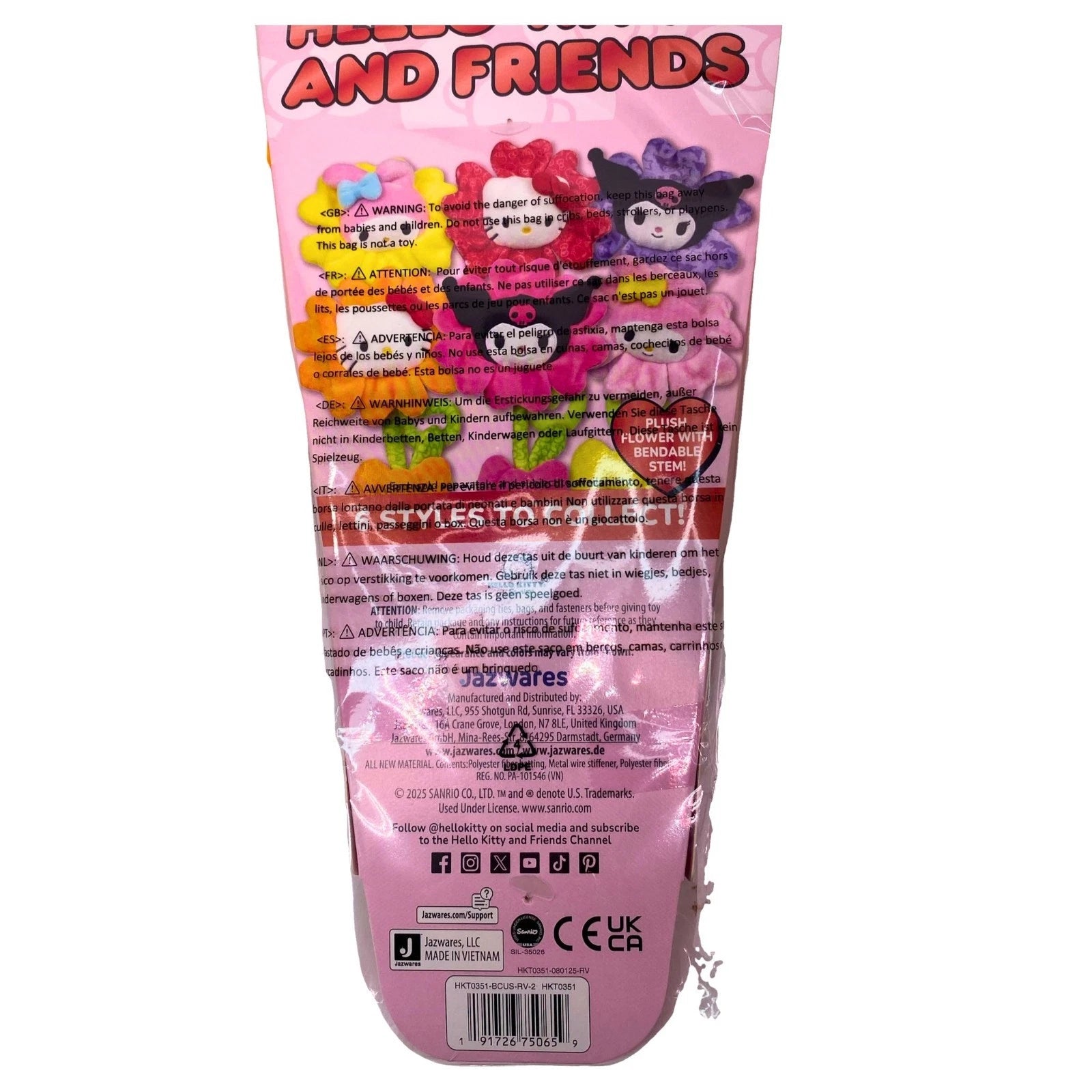 Sanrio Hello Kitty Valentine Plush Flower Bendable Stem Jazwares Toy 2
