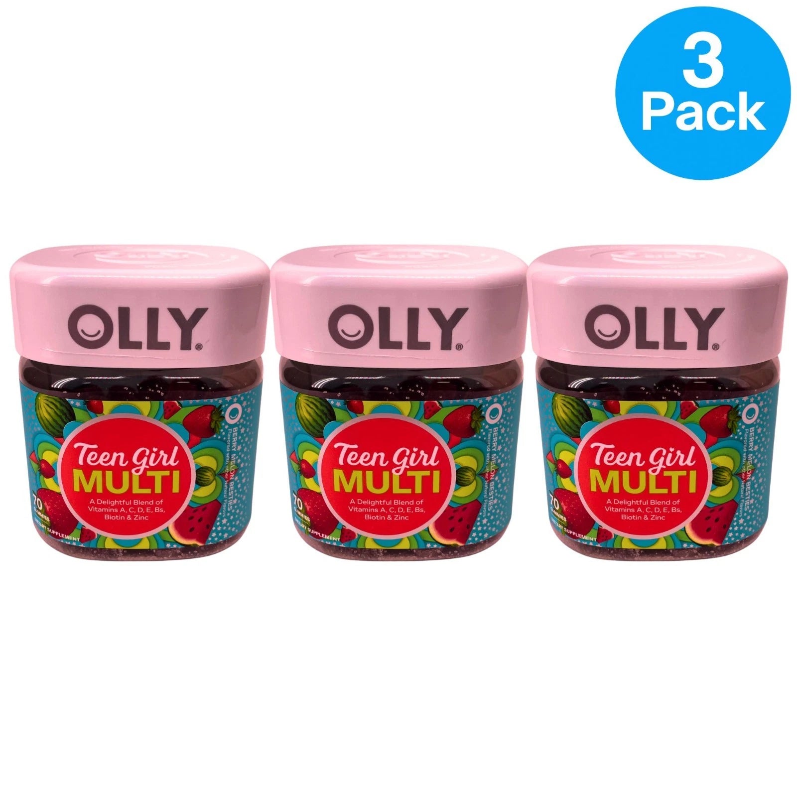 OLLY Teen Girl Multi Berry Melon 70 Gummies 3 Pack New Exp 07-10-2026