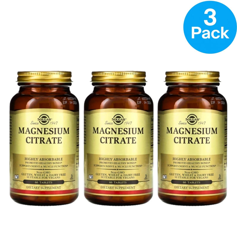 Solgar Magnesium Citrate 60 Tablets 3 Pack New Exp 04/2027