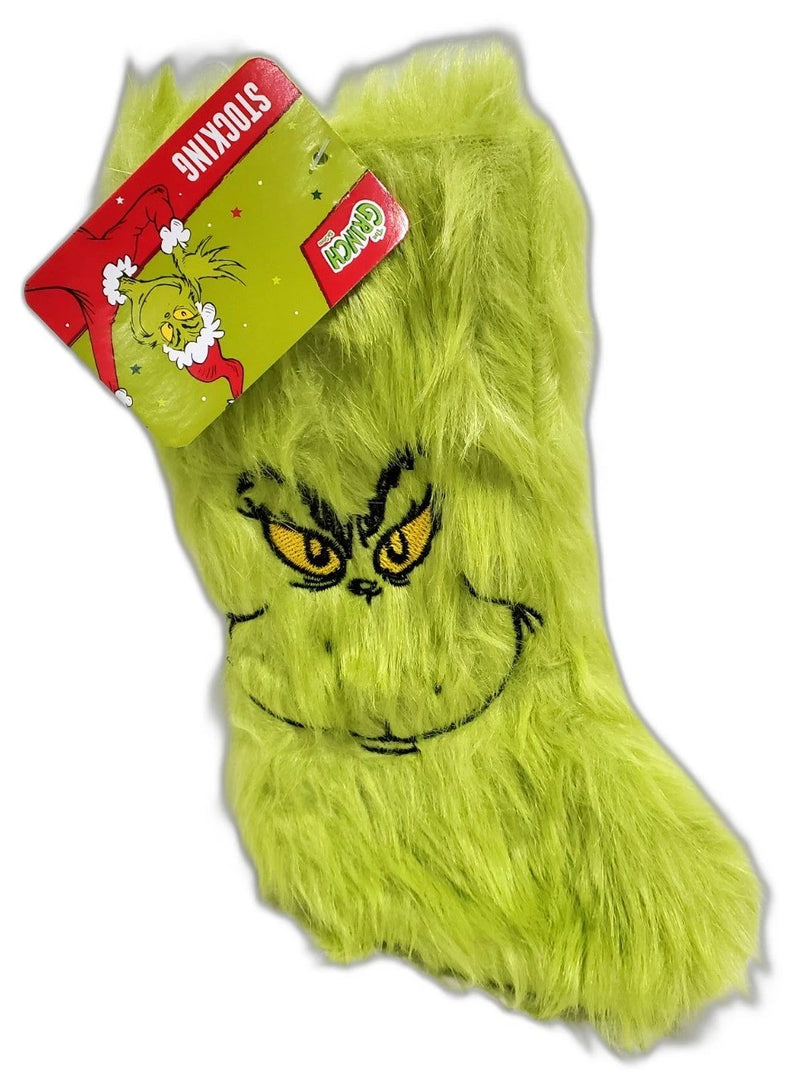 The Grinch Furry Fuzzy Christmas Stocking Green Holiday Decor 9.5 Pack of 2 New