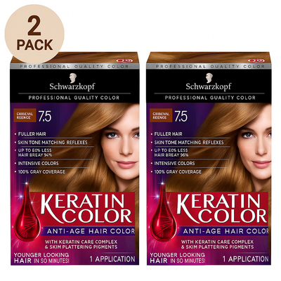 SCHWARZKOPF KERATIN COLOR 7.5 CARAMEL BLONDE HAIR DYE 2 PACK PERMANENT