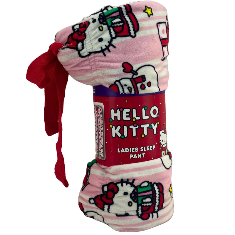 Hello Kitty Sanrio Ladies Sleep Pant Pink Stripe Holiday Christmas Fleece X-Larg