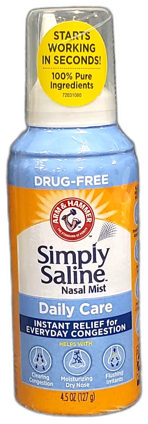 Arm & Hammer Simply Saline Nasal Mist Congestion 2 Total Exp 08/27 Pack of 2 New
