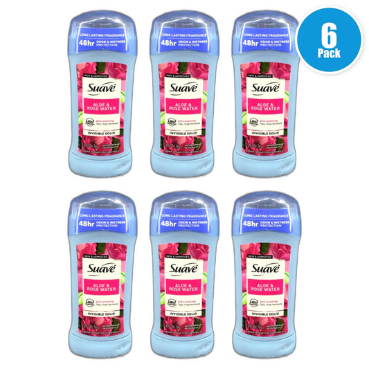 Suave Aloe Rose Water Deodorant 2.6oz 48Hr Fresh Exp 11/26 Pack of 6 New