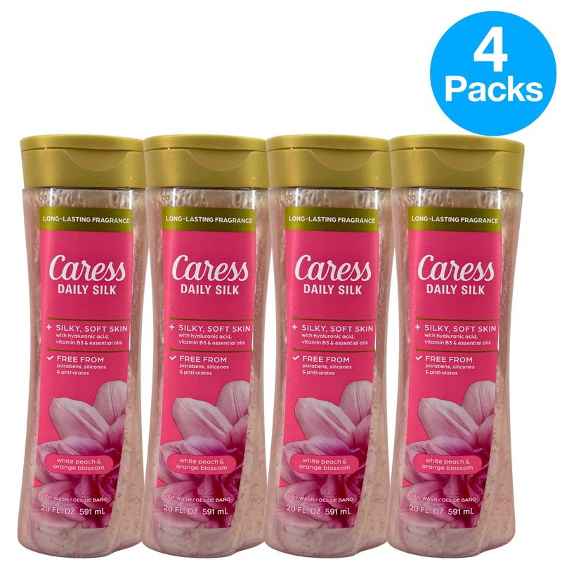 Caress Daily Silk Body Wash White Peach & Orange Blossom 20 oz 4 Pack New