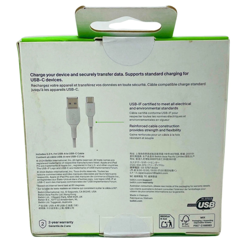 Belkin BoostCharge USB-A to USB-C Cable 3.3 Fast Charging Data Transfer 2 Pack
