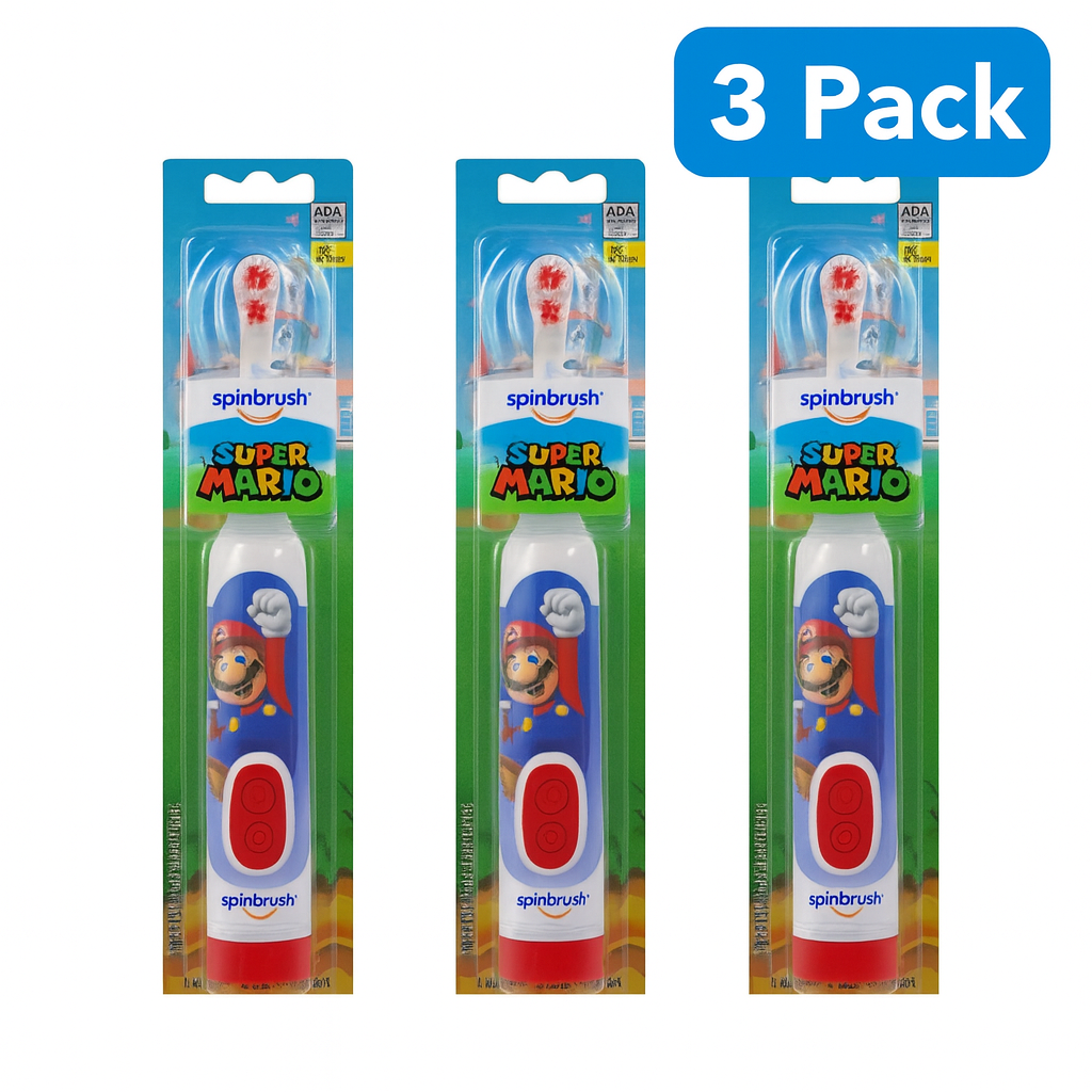Spinbrush Super Mario Kids Electric Toothbrush 3 Pack New 1
