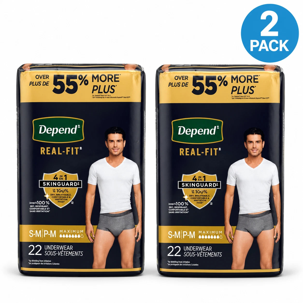 Depend Real-Fit Men's Incontinence Underwear Maximum Absorbency S/M 2 Pack New 1