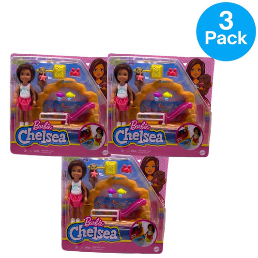 Barbie Chelsea Doll and Otter Playset with Water Slide 3 Pack New