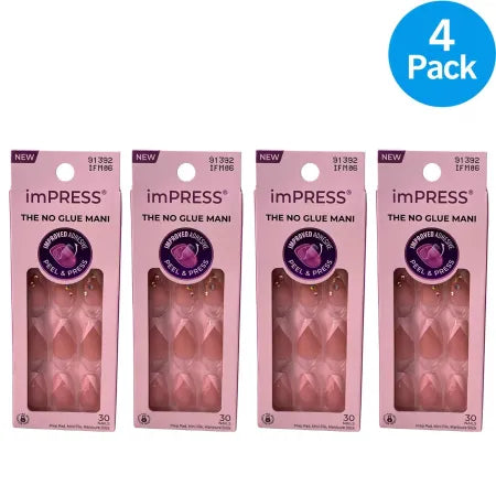 imPRESS Press-On Nails Glimpse Pink Mauve Rhinestone Accent 30 Count 4 Pack
