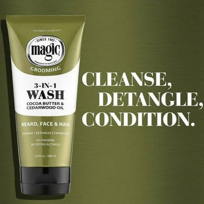Magic Clean 3-in-1 Beard Wash with Almond Oil – Pack of 6 (6.8 oz each) NEW