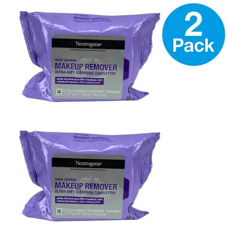 Neutrogena Night Calming Makeup Remover Ultra-Soft Cleansing Wipes 25ct 2 Pack