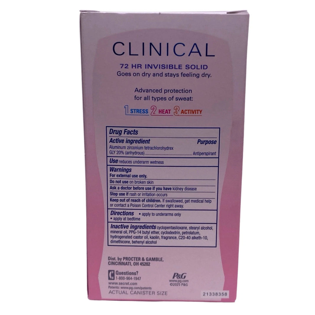 Secret Clinical 72HR Invisible Solid Deodorant 1.6oz 3 Pack New Exp 05/27