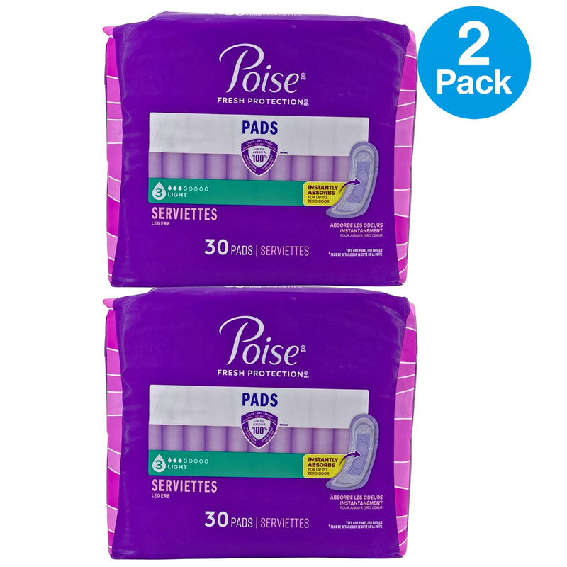 Poise Fresh Protection Incontinence Pads Light Absorbency Size 3 30 Count 2 Pack