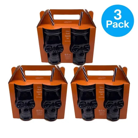 Holiday Home Black Skull Sippers Set 18oz 3 Pack New