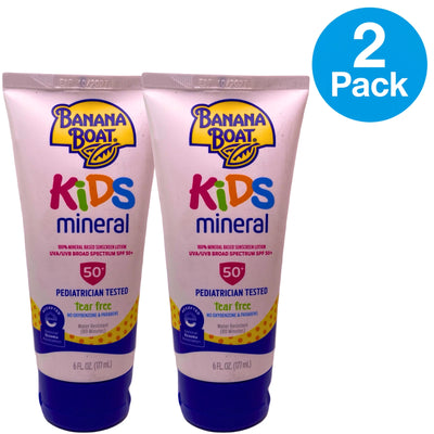 Banana Boat Kids Mineral Sunscreen Lotion SPF 50+ 6 fl oz 2 Pack New Exp 07/27