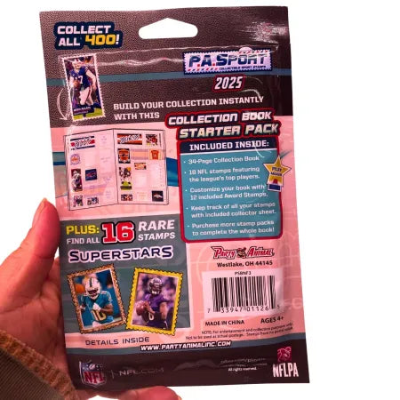 PA Sport NFL 2025 Starter Pack – 5 Pack – 18 Stamps + Book – Collect All 400