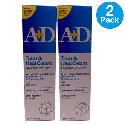 A+D Treat & Heal Diaper Rash Cream 4 oz 2 Pack New EXP 04/2028