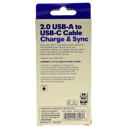 Infinitive USB-A to USB-C Cable 3FT – 2 Pack – Charge & Sync – New 2