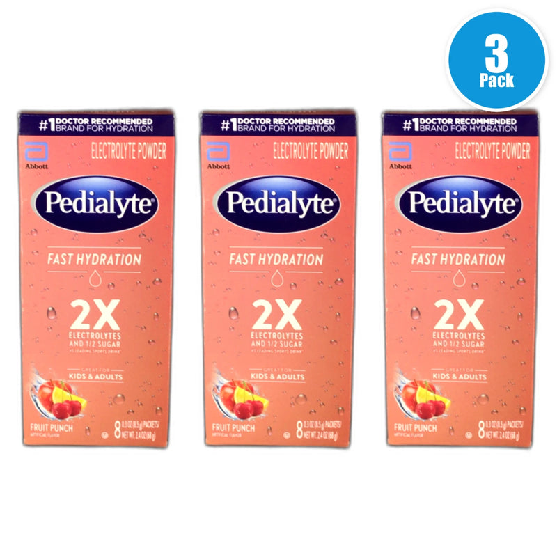 Pedialyte Fast Hydration Powder Packets Fruit Punch 8ct Exp 04/27 Pack of 3 New