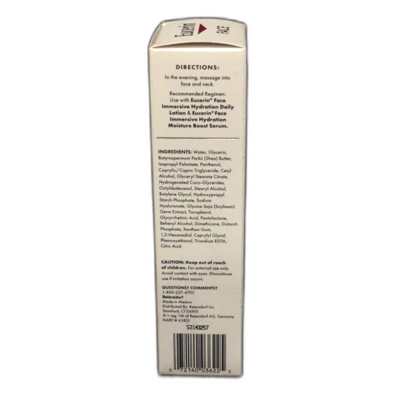 Eucerin Face Immersive Hydration PM Night Cream 2.5oz Overnight Pack of 2 New