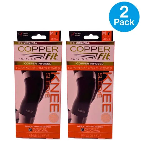 Copper Fit Knee Compression Sleeve M Unisex 2 Pack New
