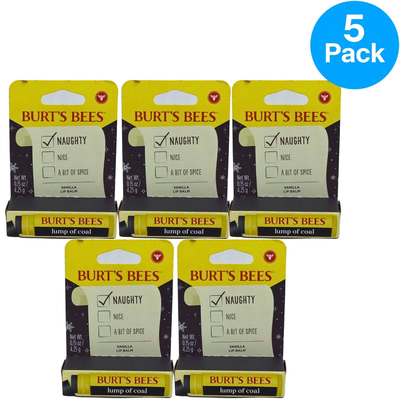 Burt's Bees Lump of Coal Vanilla Lip Balm Naughty 0.15 Oz 5 Pack Holiday Gift