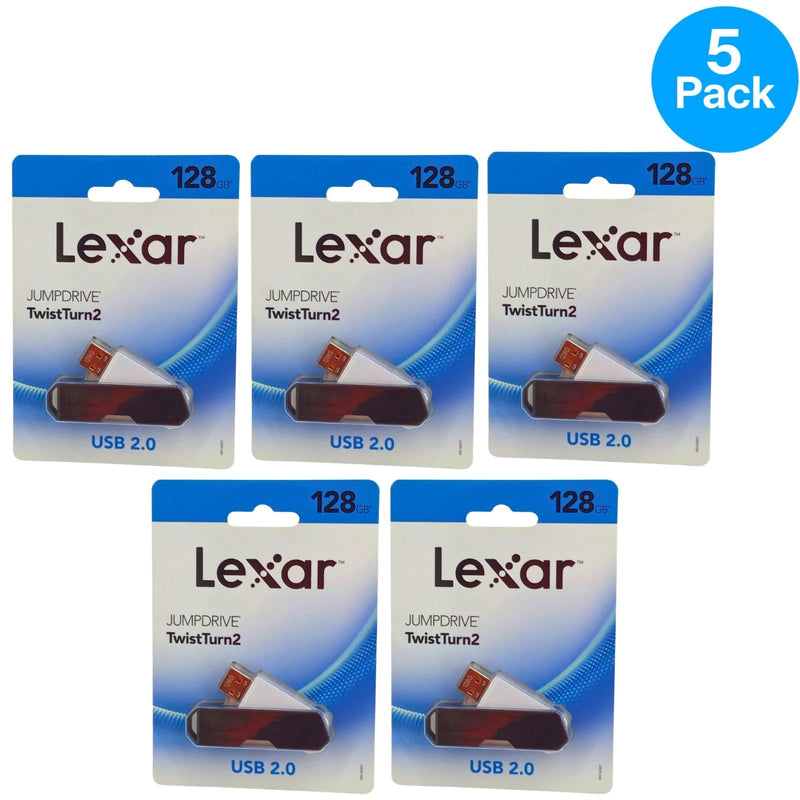 Lexar JumpDrive TwistTurn2 128GB USB 2.0 Flash Drive Swivel 5 Pack New