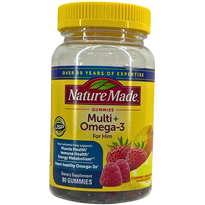 Nature Made Multi + Omega-3 For Him Strawberry Lemon & Orange Gummies 80 Count