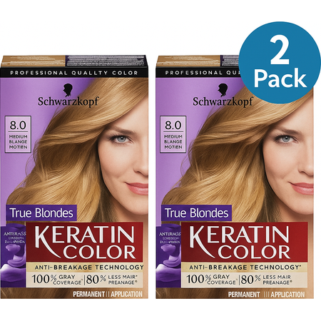 Schwarzkopf Keratin Color 8.0 Medium Blonde 2 Pack – New