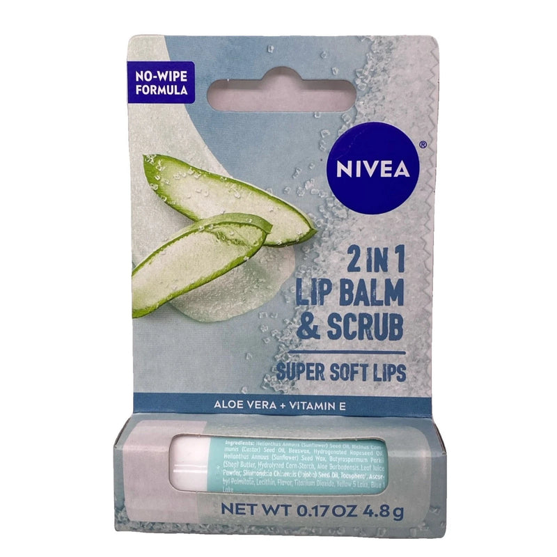 NIVEA 2 in 1 Lip Balm & Scrub Aloe Vera 0.17 oz 15 Pack New
