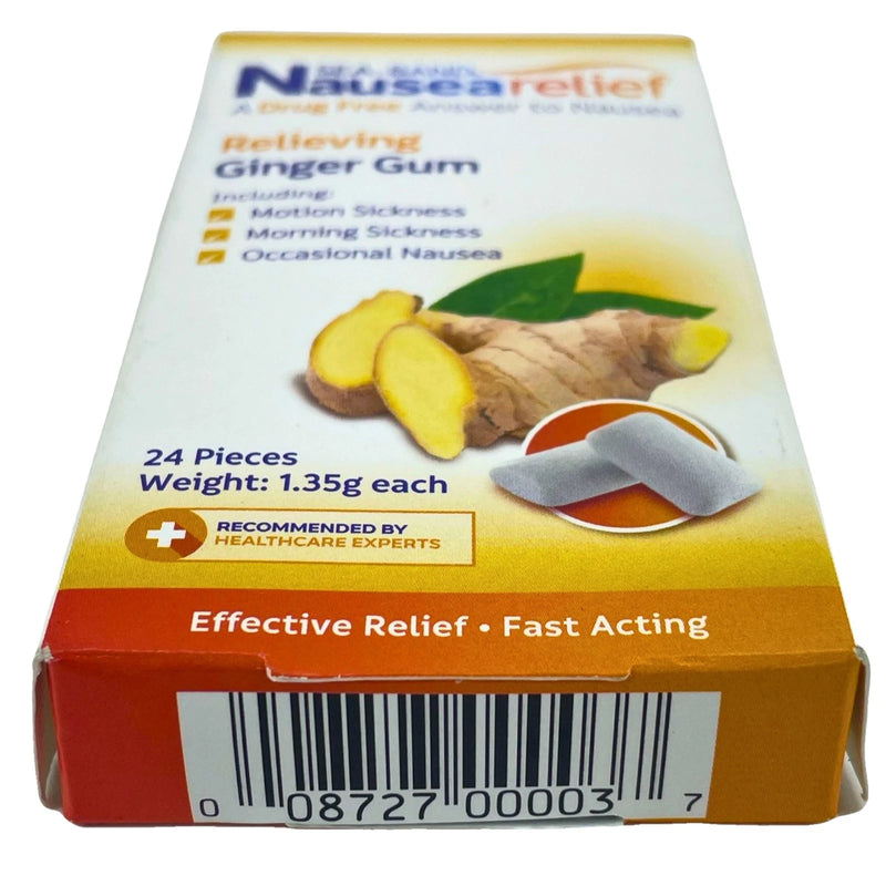 Sea-Band Nausea Relief Relieving Ginger Gum 24 Pieces 3 Pack Exp 03/27 New