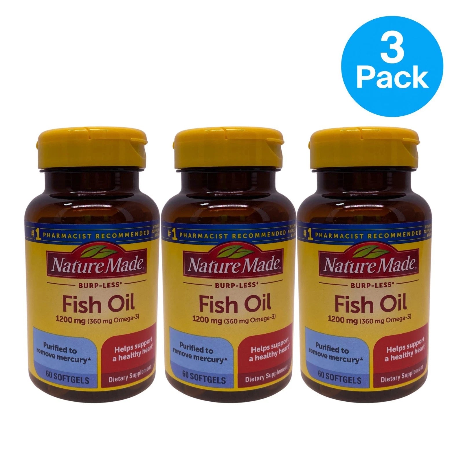 Nature Made Fish Oil 1200mg 60 Softgels 3 Pack New Exp 05/2028