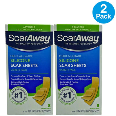 ScarAway Medical-Grade Silicone Scar Sheets Variety Pack 8 Sheets 2 Pack New