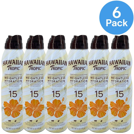 Hawaiian Tropic Weightless Hydration Sunscreen Clear Spray SPF 15 6oz 6 Pack New