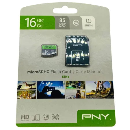 PNY 16GB microSDHC Flash Card Elite with Adapter – 5 Pack