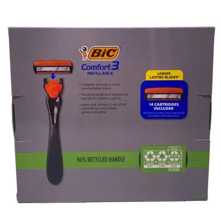 BIC Comfort 3 Refillable Razor 1 Handle + 14 Cartridges 6 Pack New