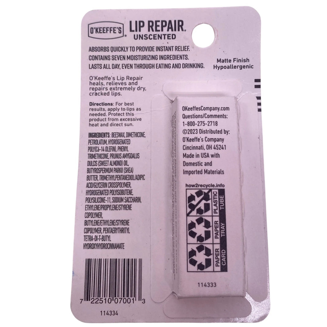 O’Keeffe’s Lip Repair Unscented Lip Balm 0.15oz 5 Pack New