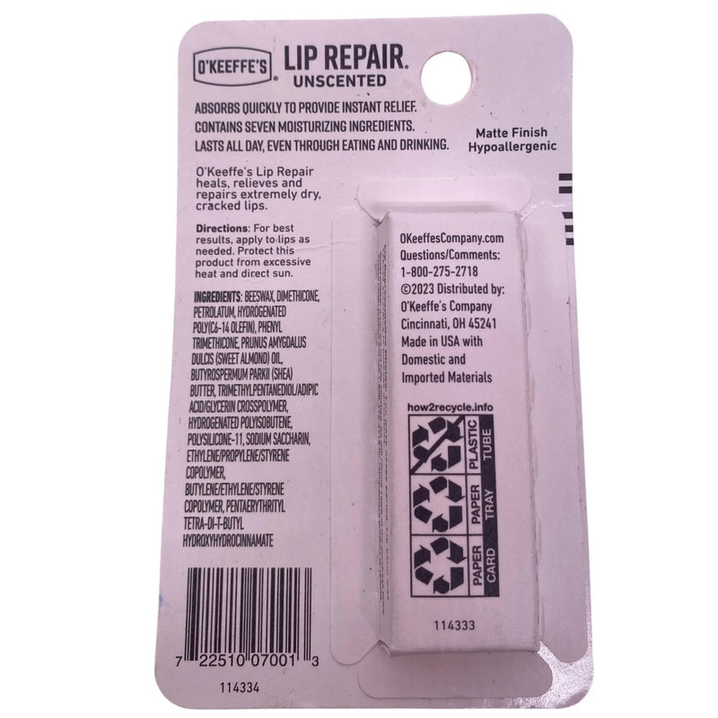 O’Keeffe’s Lip Repair Unscented Lip Balm 0.15oz 5 Pack New