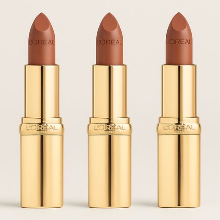 L'Oréal Paris Colour Riche Lipstick Gold Case 3 Pack featuring three stunning shades