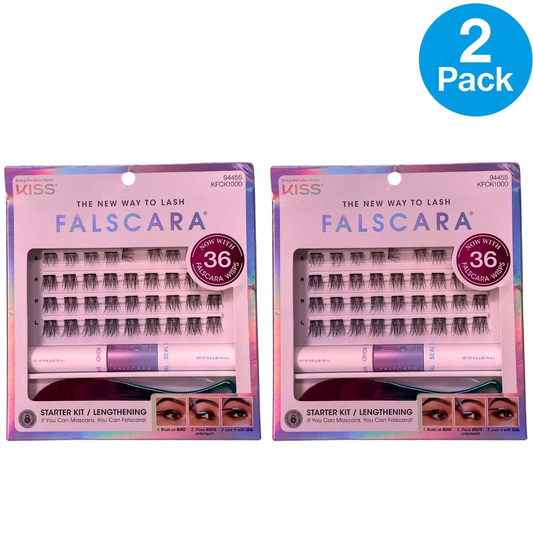 KISS Falscara Eyelash Starter Kit Lengthening Wisps Bond Seal Applicator 2 Pack
