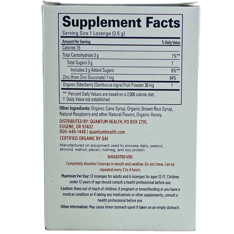 Quantum Health TheraZinc Organic Zinc Lozenges Elderberry Raspberry 25ct 3 Pack