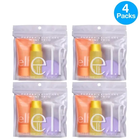e.l.f. Supers Skincare Mini Trio Set 4 Pack featuring three skincare products in mini sizes